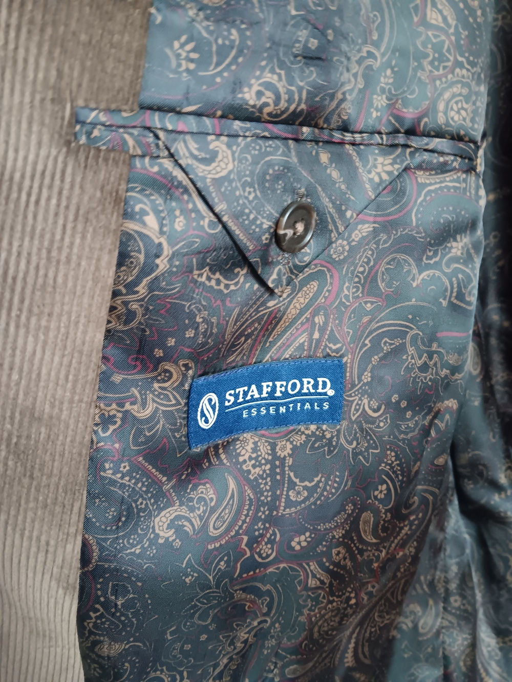 Stafford Essentials Men's Brown Corduroy Blazer Sport Coat Paisley Lined 5Pocket - Picture 5 of 7